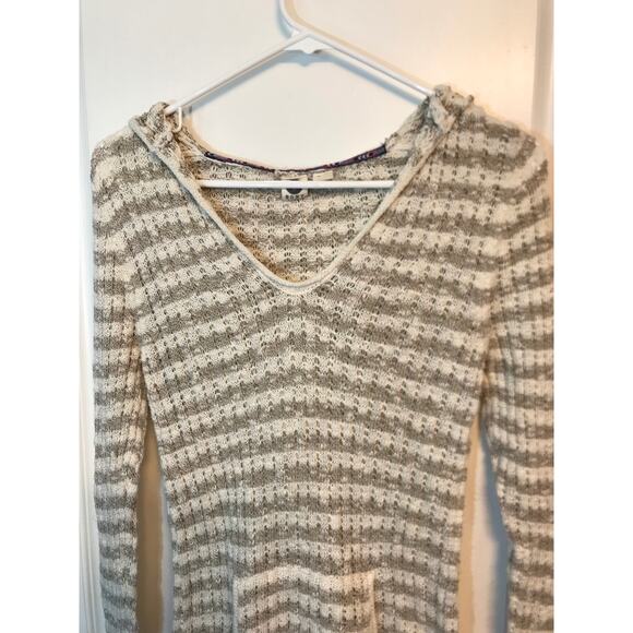 Roxy striped v-neck knit pullover hooded sweater - Picture 3 of 11